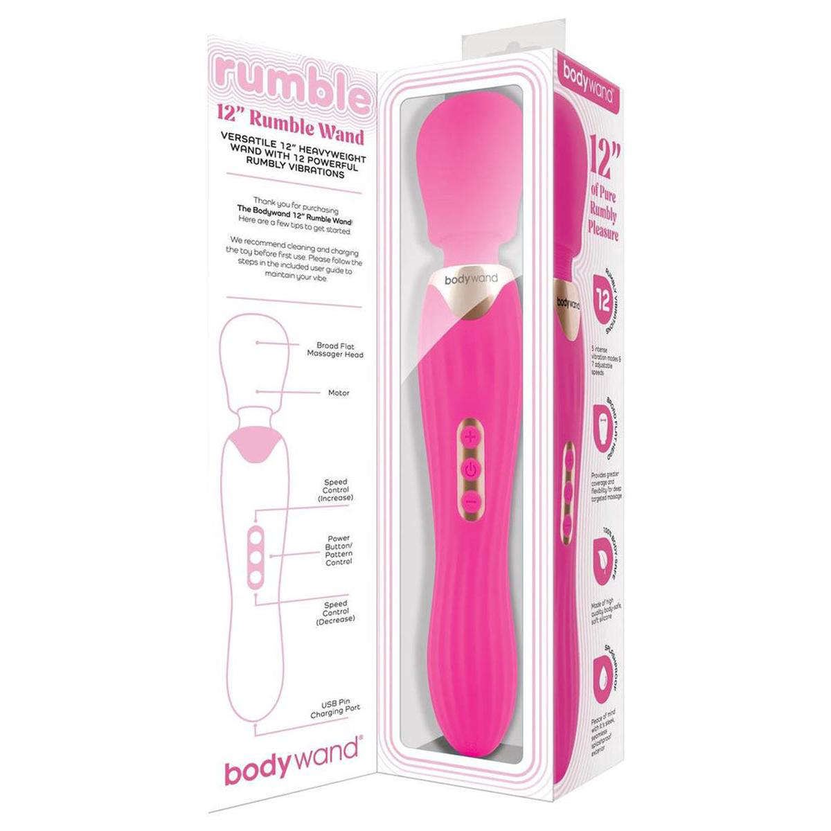 Bodywand RUMBLE WAND 12 Inch Hot Pink USB Rechargeable Massage Wand